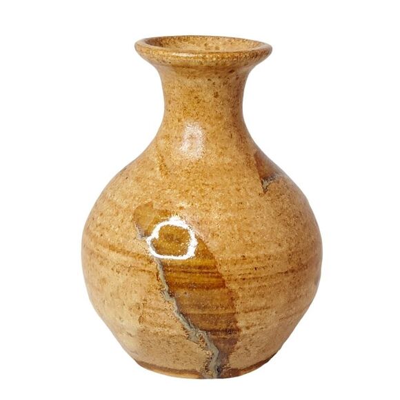 Vintage Art Pottery Vase Yellow Brown Drip Glaze Ceramic Bud Vase Boho Signed - Picture 3 of 8